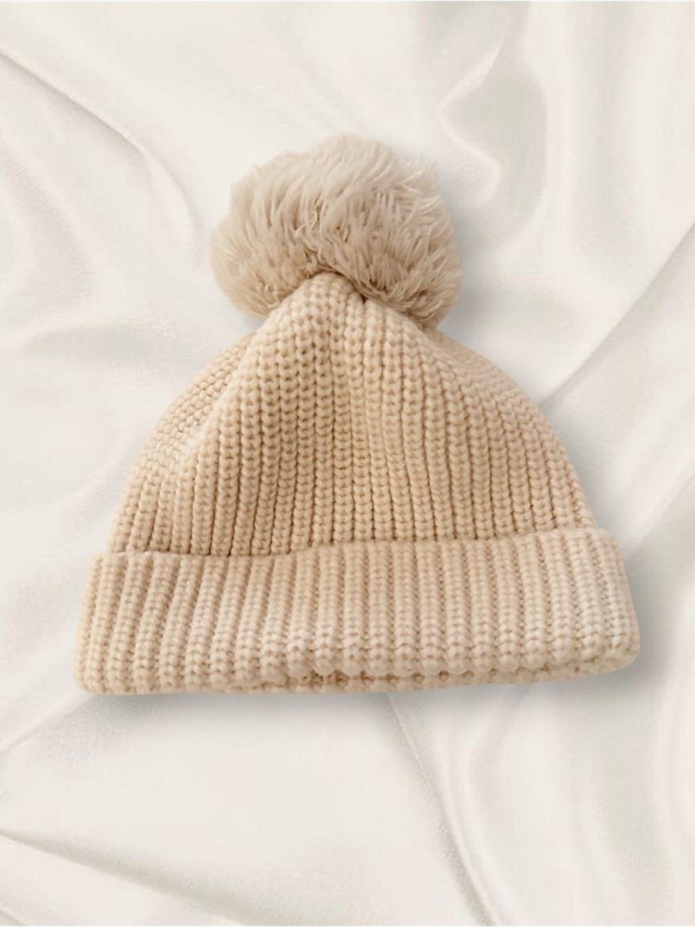Kids Cream Knit Pom Beanie - Cozy Winter Hat
